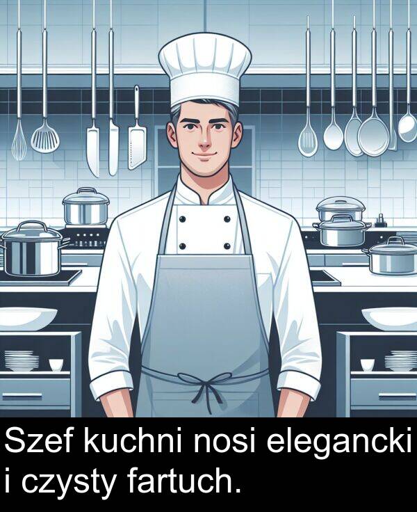 elegancki: Szef kuchni nosi elegancki i czysty fartuch.