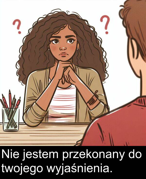 przekonany: Nie jestem przekonany do twojego wyjaśnienia.