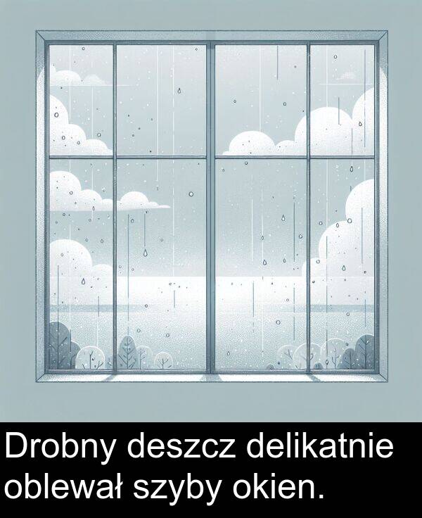 szyby: Drobny deszcz delikatnie oblewał szyby okien.