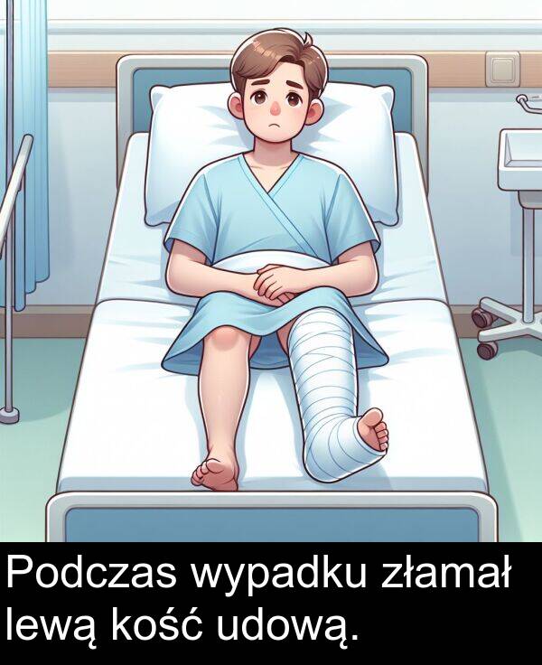 złamał: Podczas wypadku złamał lewą kość udową.