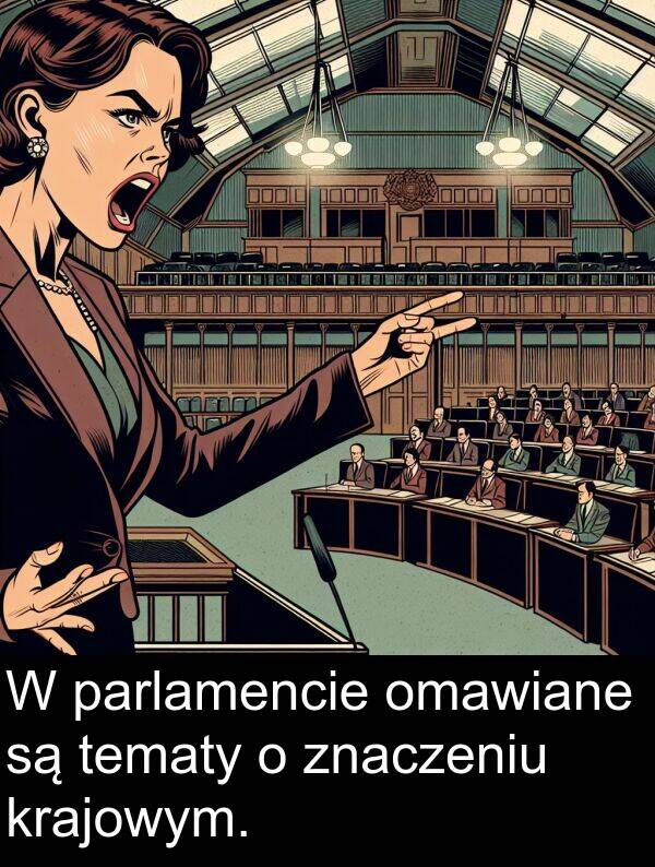 znaczeniu: W parlamencie omawiane są tematy o znaczeniu krajowym.