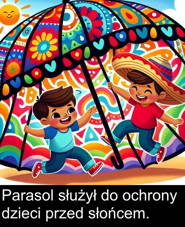 przed: Parasol służył do ochrony dzieci przed słońcem.