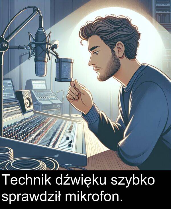 szybko: Technik dźwięku szybko sprawdził mikrofon.