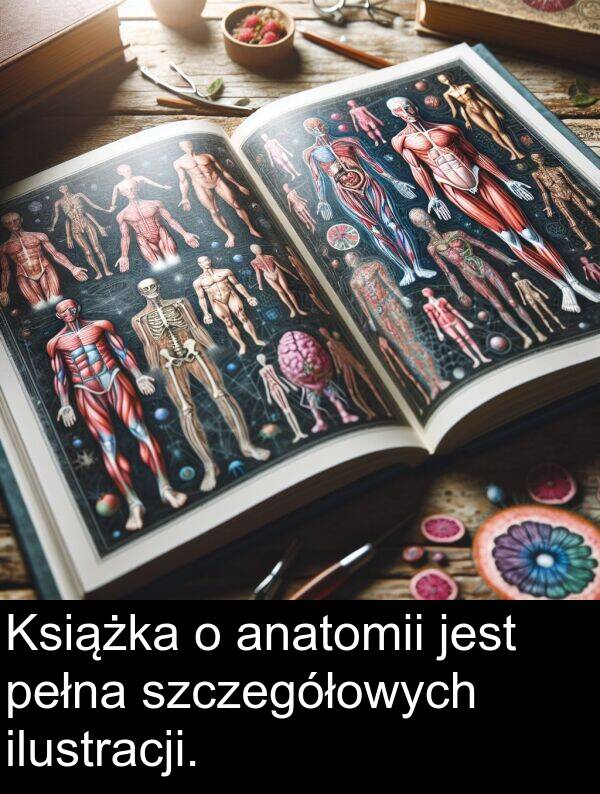 ilustracji: Książka o anatomii jest pełna szczegółowych ilustracji.