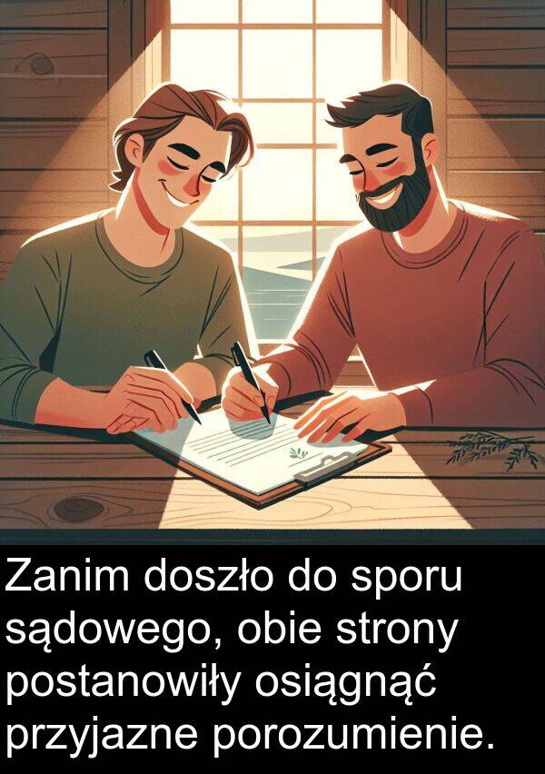 przyjazne: Zanim doszło do sporu sądowego, obie strony postanowiły osiągnąć przyjazne porozumienie.