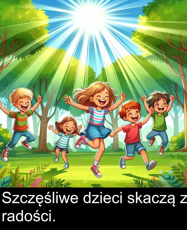 radości: Szczęśliwe dzieci skaczą z radości.