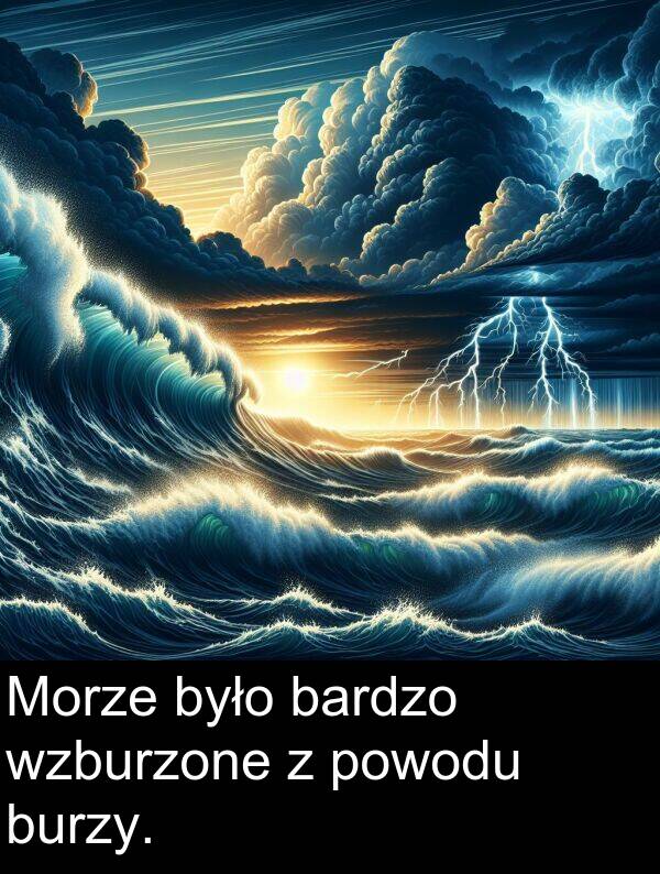 powodu: Morze było bardzo wzburzone z powodu burzy.