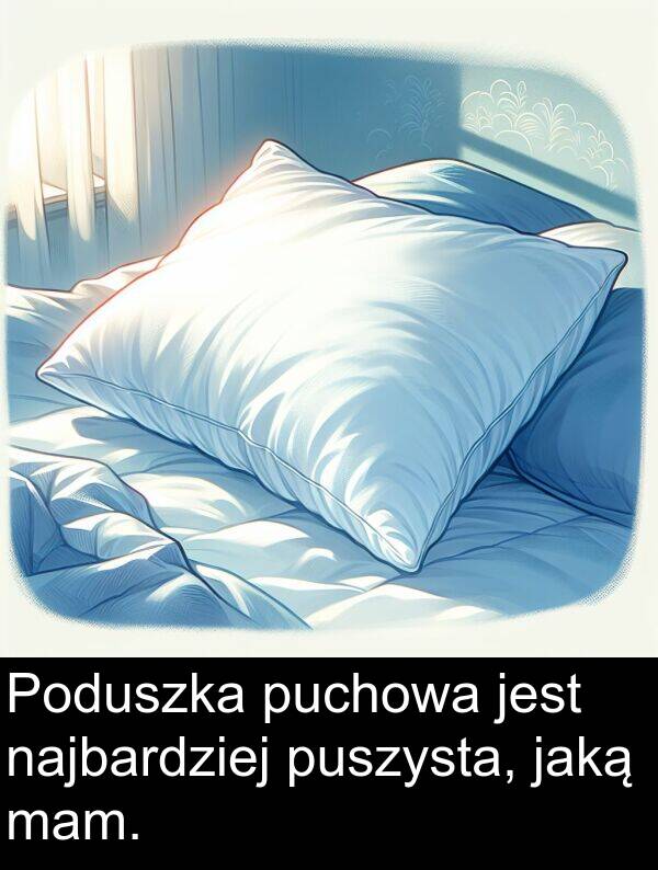 puchowa: Poduszka puchowa jest najbardziej puszysta, jaką mam.