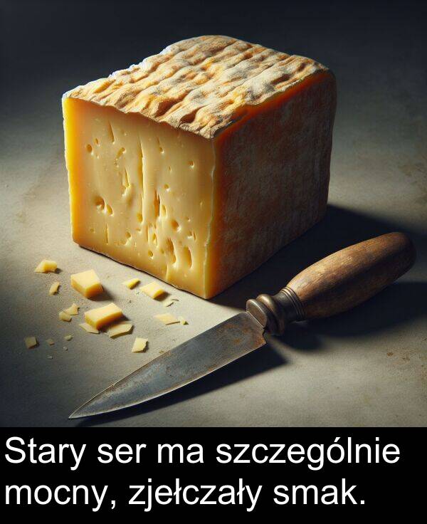zjełczały: Stary ser ma szczególnie mocny, zjełczały smak.
