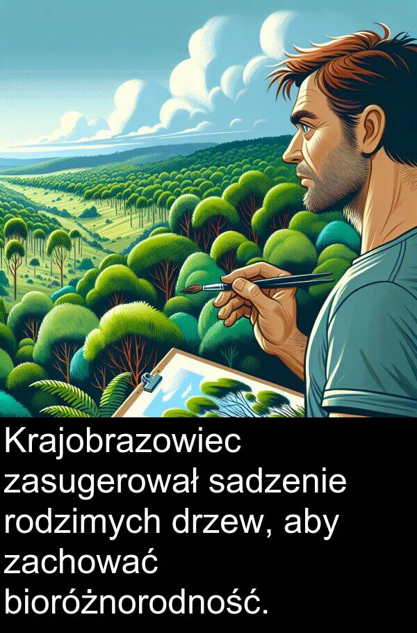 zachować: Krajobrazowiec zasugerował sadzenie rodzimych drzew, aby zachować bioróżnorodność.