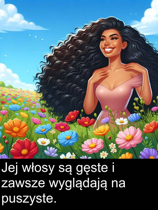 puszyste: Jej włosy są gęste i zawsze wyglądają na puszyste.