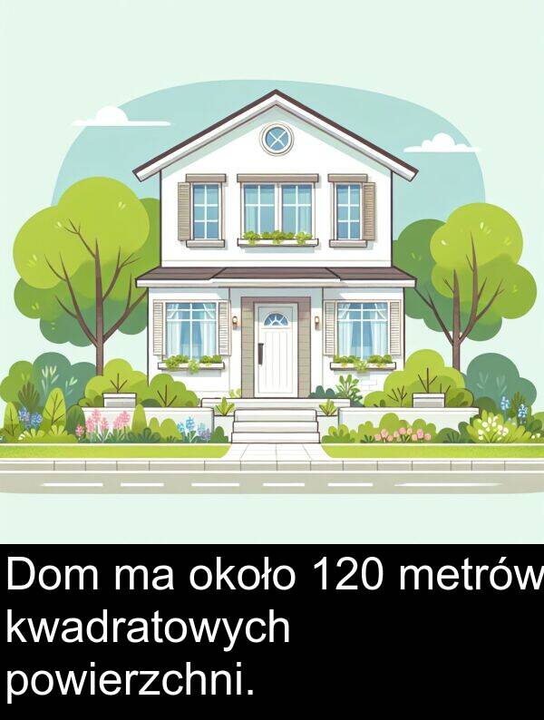 około: Dom ma około 120 metrów kwadratowych powierzchni.