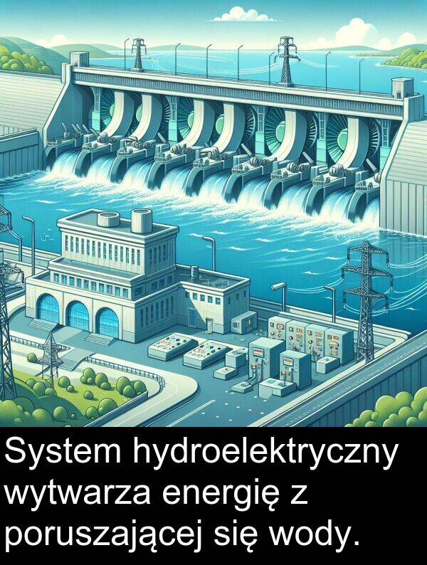 energię: System hydroelektryczny wytwarza energię z poruszającej się wody.