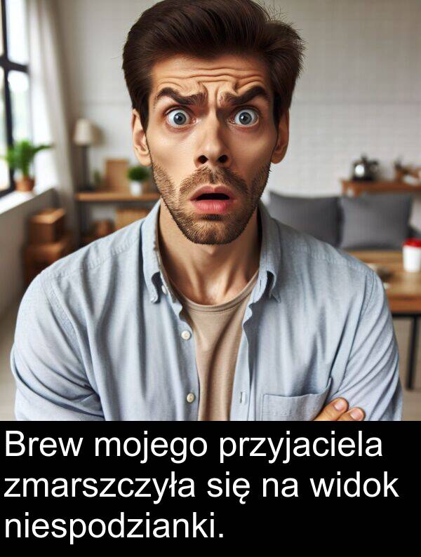 przyjaciela: Brew mojego przyjaciela zmarszczyła się na widok niespodzianki.