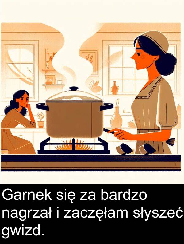 zaczęłam: Garnek się za bardzo nagrzał i zaczęłam słyszeć gwizd.