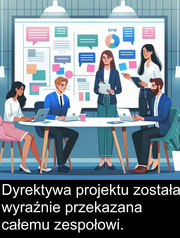 przekazana: Dyrektywa projektu została wyraźnie przekazana całemu zespołowi.