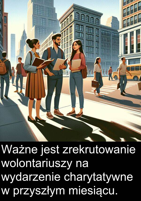przyszłym: Ważne jest zrekrutowanie wolontariuszy na wydarzenie charytatywne w przyszłym miesiącu.