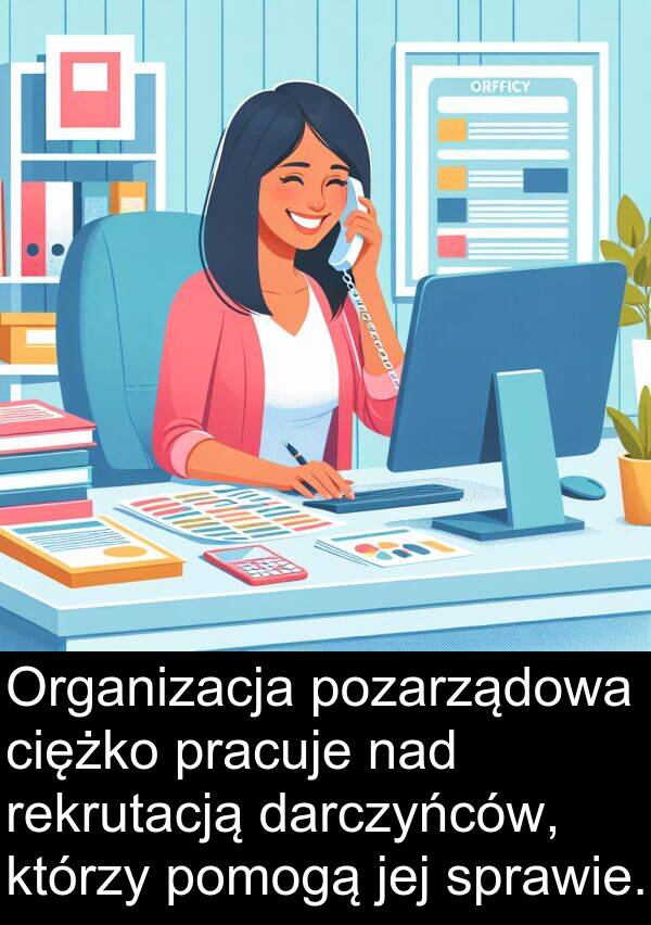 pozarządowa: Organizacja pozarządowa ciężko pracuje nad rekrutacją darczyńców, którzy pomogą jej sprawie.