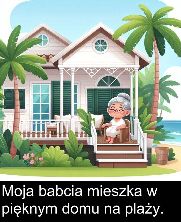 pięknym: Moja babcia mieszka w pięknym domu na plaży.
