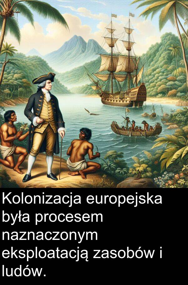 procesem: Kolonizacja europejska była procesem naznaczonym eksploatacją zasobów i ludów.