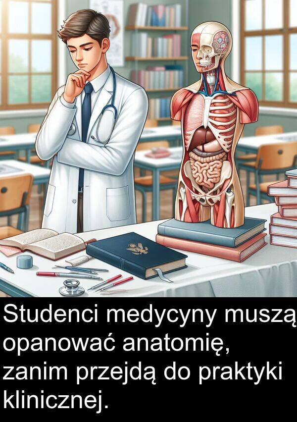 praktyki: Studenci medycyny muszą opanować anatomię, zanim przejdą do praktyki klinicznej.