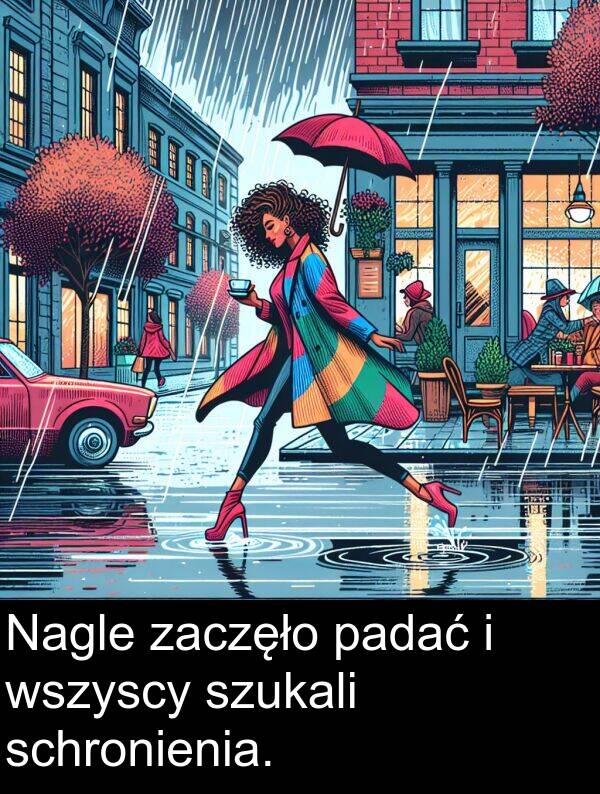 zaczęło: Nagle zaczęło padać i wszyscy szukali schronienia.
