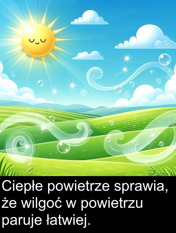 powietrzu: Ciepłe powietrze sprawia, że wilgoć w powietrzu paruje łatwiej.
