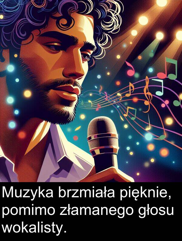 pięknie: Muzyka brzmiała pięknie, pomimo złamanego głosu wokalisty.