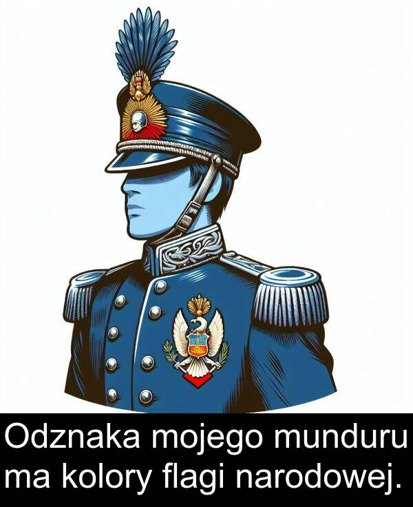 munduru: Odznaka mojego munduru ma kolory flagi narodowej.