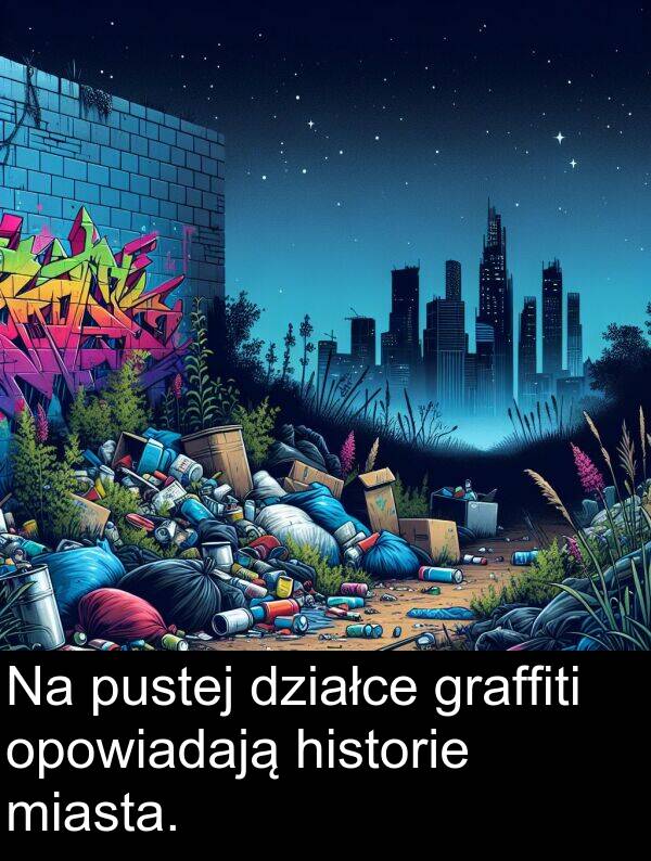 pustej: Na pustej działce graffiti opowiadają historie miasta.