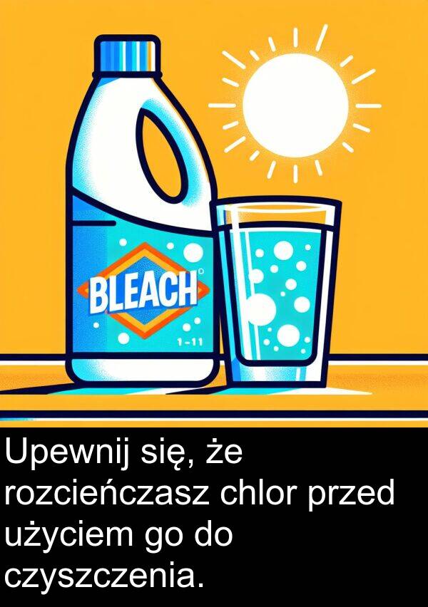 przed: Upewnij się, że rozcieńczasz chlor przed użyciem go do czyszczenia.