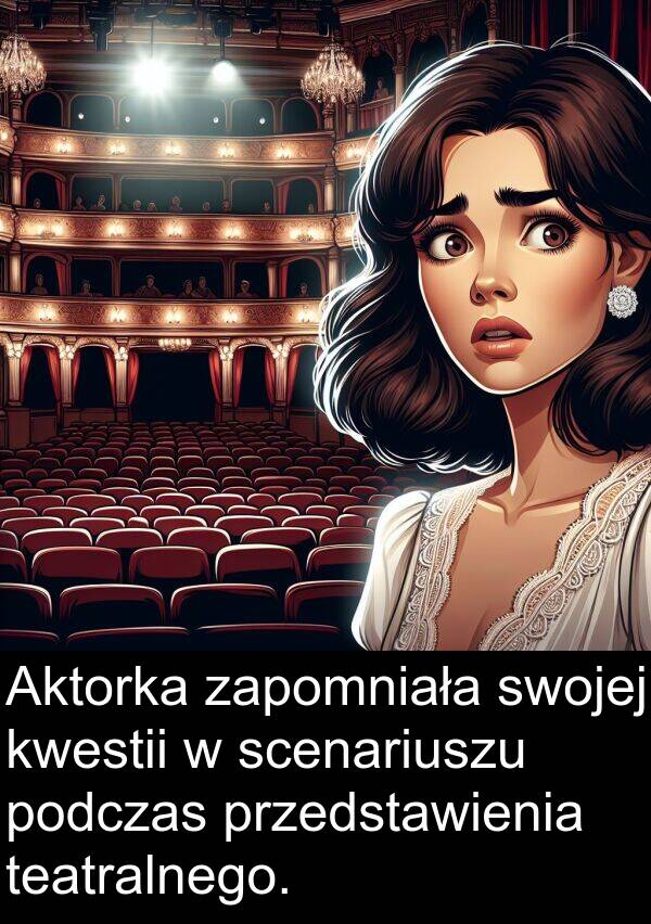przedstawienia: Aktorka zapomniała swojej kwestii w scenariuszu podczas przedstawienia teatralnego.