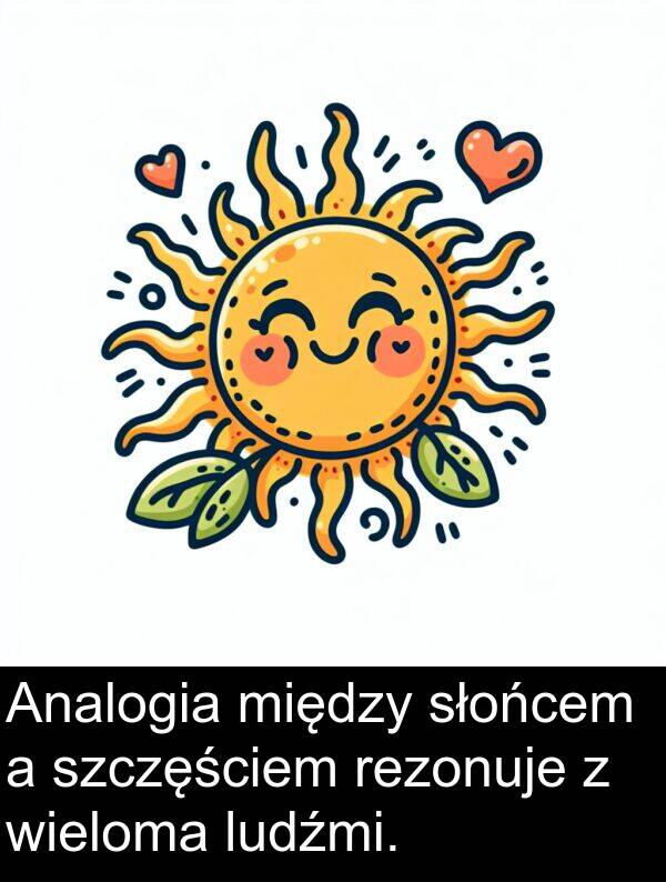 między: Analogia między słońcem a szczęściem rezonuje z wieloma ludźmi.