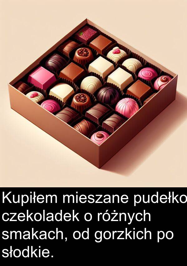 pudełko: Kupiłem mieszane pudełko czekoladek o różnych smakach, od gorzkich po słodkie.