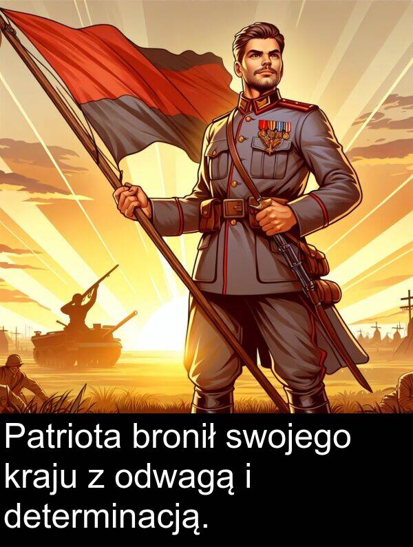 kraju: Patriota bronił swojego kraju z odwagą i determinacją.