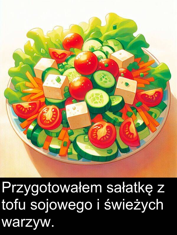 warzyw: Przygotowałem sałatkę z tofu sojowego i świeżych warzyw.