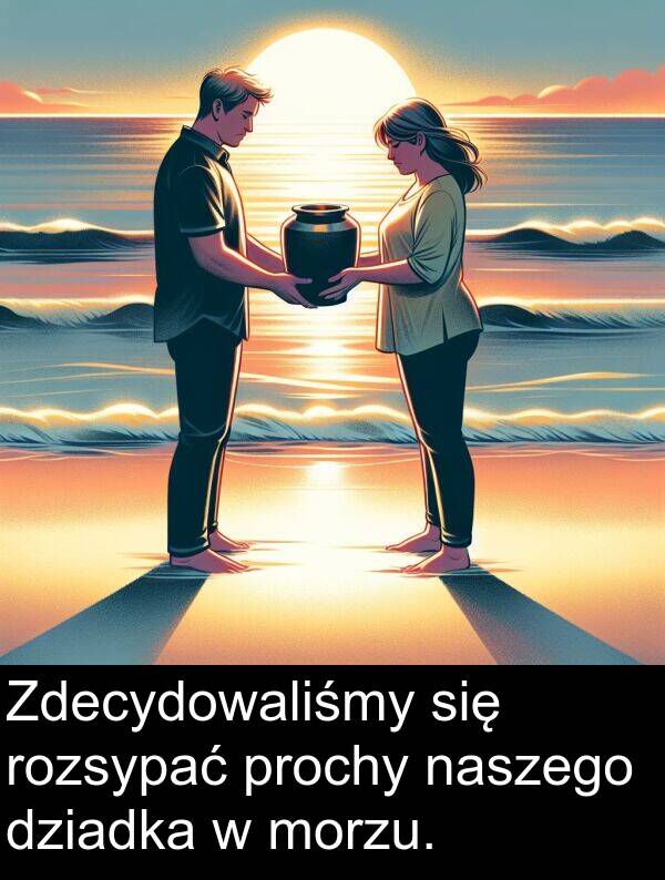 prochy: Zdecydowaliśmy się rozsypać prochy naszego dziadka w morzu.