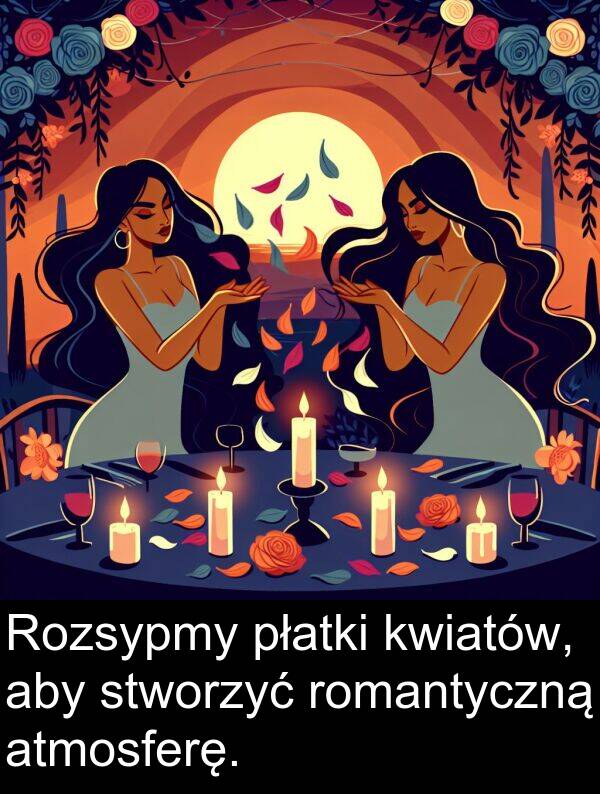płatki: Rozsypmy płatki kwiatów, aby stworzyć romantyczną atmosferę.