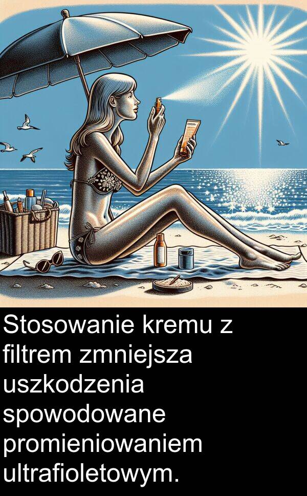 promieniowaniem: Stosowanie kremu z filtrem zmniejsza uszkodzenia spowodowane promieniowaniem ultrafioletowym.