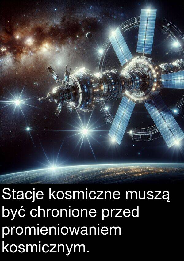 przed: Stacje kosmiczne muszą być chronione przed promieniowaniem kosmicznym.
