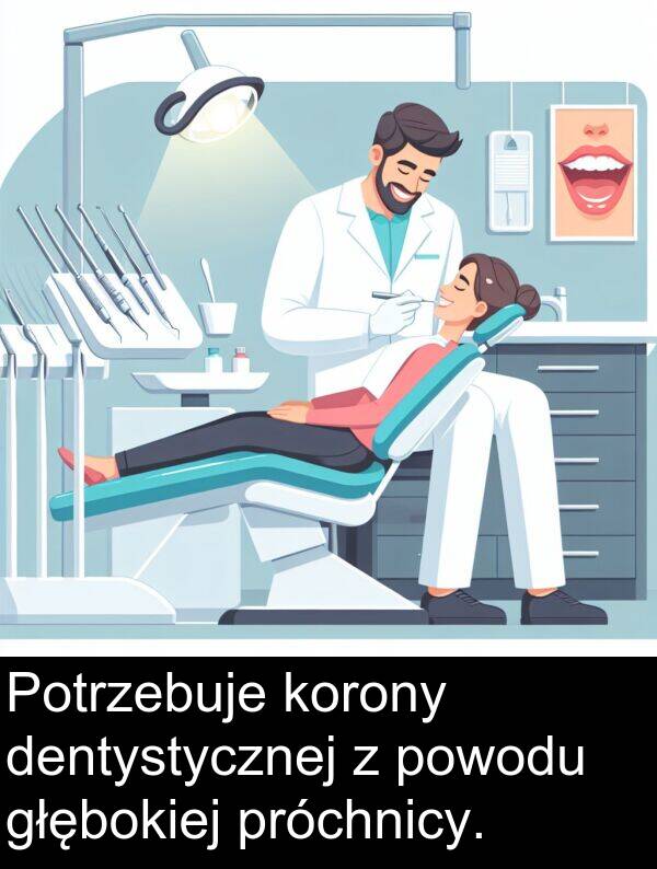 powodu: Potrzebuje korony dentystycznej z powodu głębokiej próchnicy.