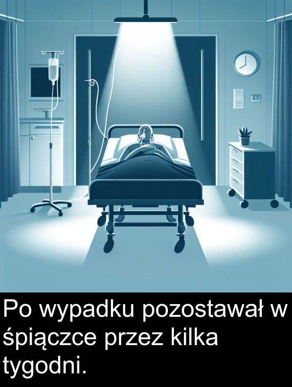 pozostawał: Po wypadku pozostawał w śpiączce przez kilka tygodni.