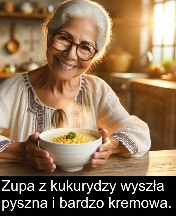 pyszna: Zupa z kukurydzy wyszła pyszna i bardzo kremowa.
