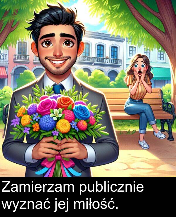 publicznie: Zamierzam publicznie wyznać jej miłość.