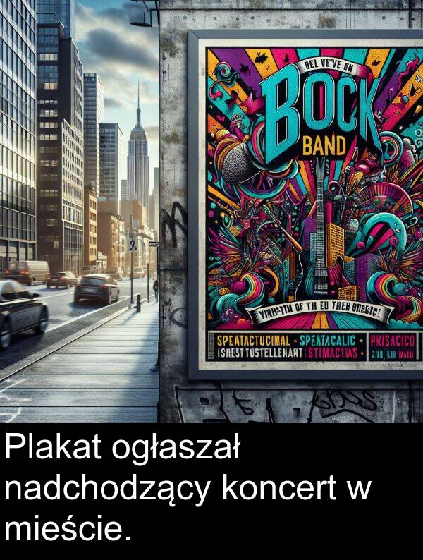 nadchodzący: Plakat ogłaszał nadchodzący koncert w mieście.