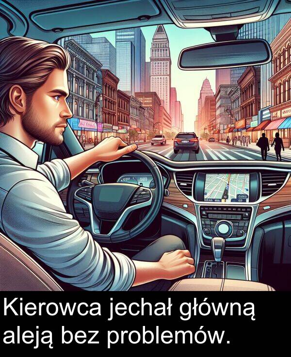 problemów: Kierowca jechał główną aleją bez problemów.