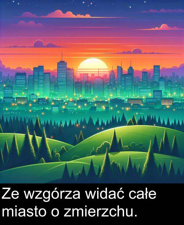 zmierzchu: Ze wzgórza widać całe miasto o zmierzchu.