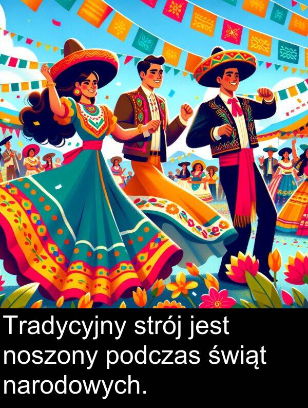 noszony: Tradycyjny strój jest noszony podczas świąt narodowych.