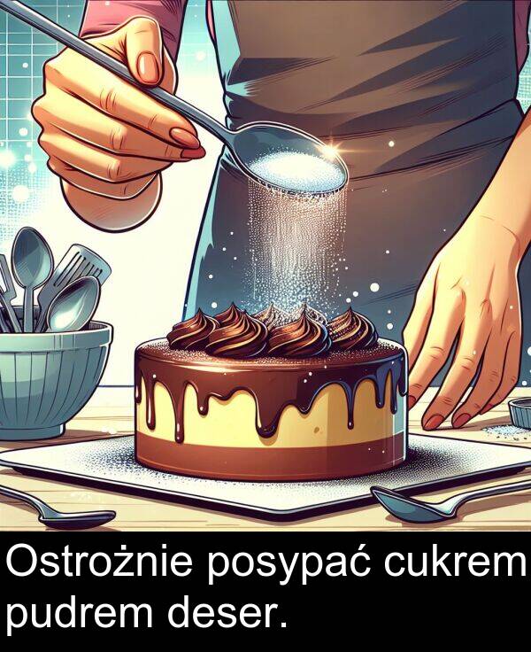 pudrem: Ostrożnie posypać cukrem pudrem deser.