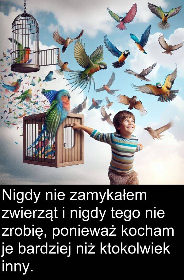 zwierząt: Nigdy nie zamykałem zwierząt i nigdy tego nie zrobię, ponieważ kocham je bardziej niż ktokolwiek inny.